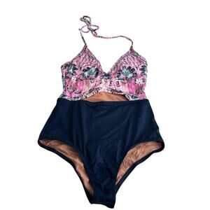 O’Neill One Piece Swimsuit Women’s Size S Floral Halter Cutout Summer 2017